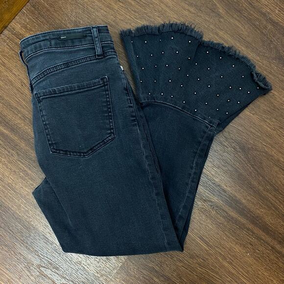 Anthropologie Pilcro Embellished Slim Flounced Flare Crop Jeans Washed Black - Picture 11 of 12